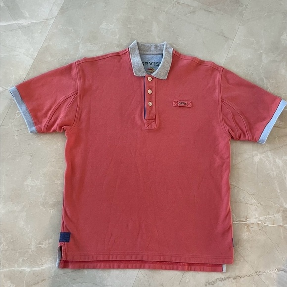 Orvis Polo Shirt Size Medium Salmon Color Cotton Short Sleeve Fly Fishing Logo - Picture 1 of 7